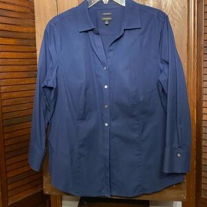 Talbots Wrinkle Resistant 3/4 Sleeve Navy Blue Blouse, Size 14